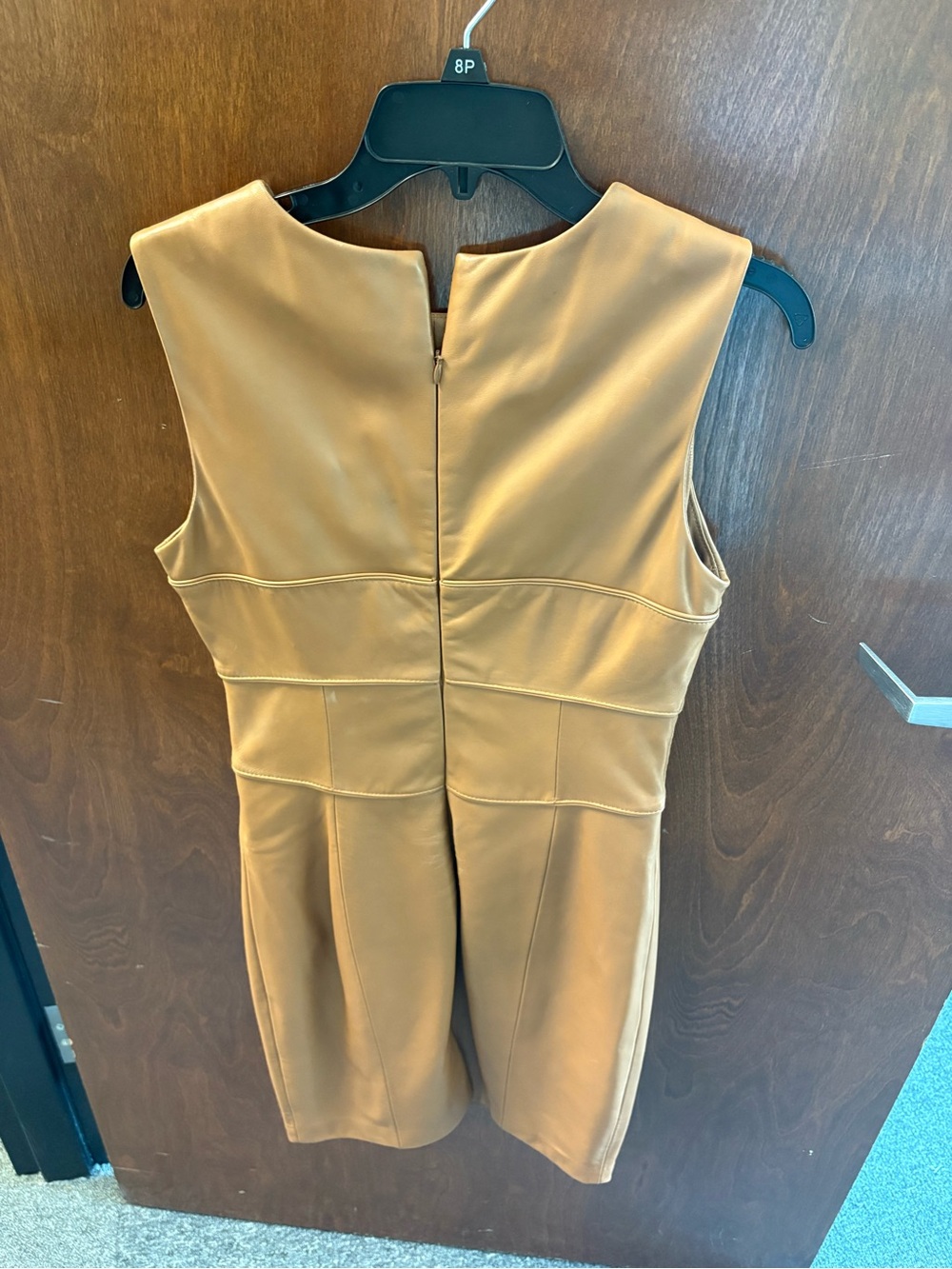 Leather Sleeveless Sheath Dress in Camel - Picture 4 of 5